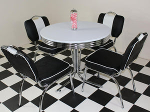 Round Table Black Studded Chairs Diner Set