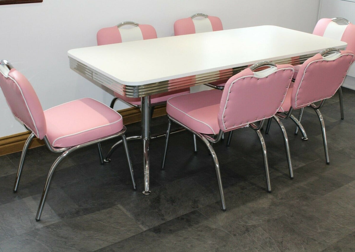 Large Booth Table With Pink Studded Chairs Just Americana