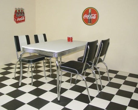 Budget Black and White Four Legged Table Diner Set   