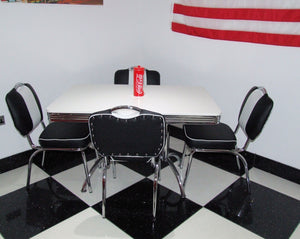 Retro Booth Table With Four Chairs Black