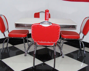 Ronnie Red Retro Booth Table With Four Chairs in Red