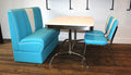 Blue Nashville Booth, 2 Chairs and White Booth Table