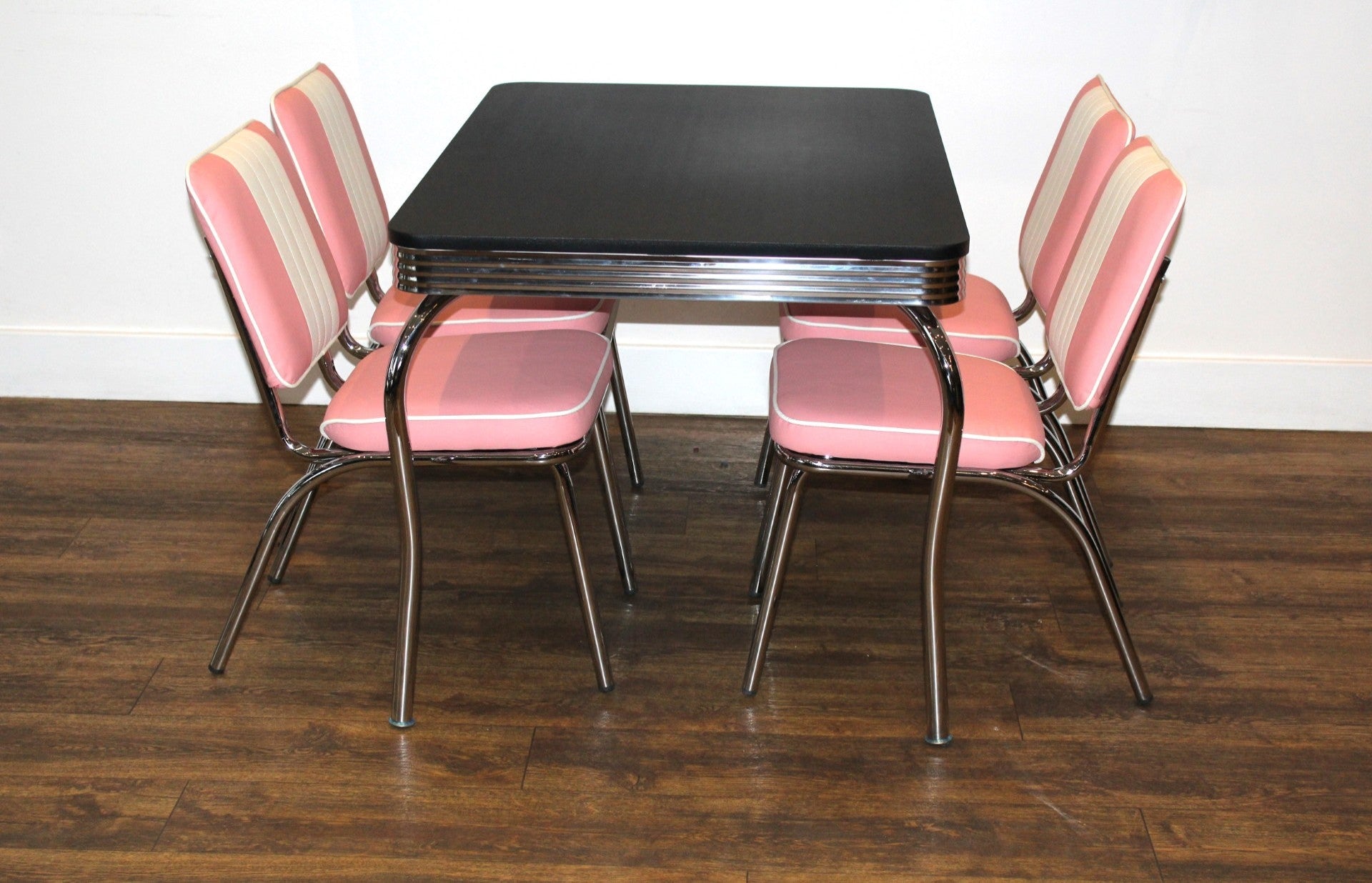 Four Legged Pink Diner Set With Black Table