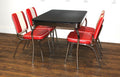 Four Legged Red Diner Set With Black Table