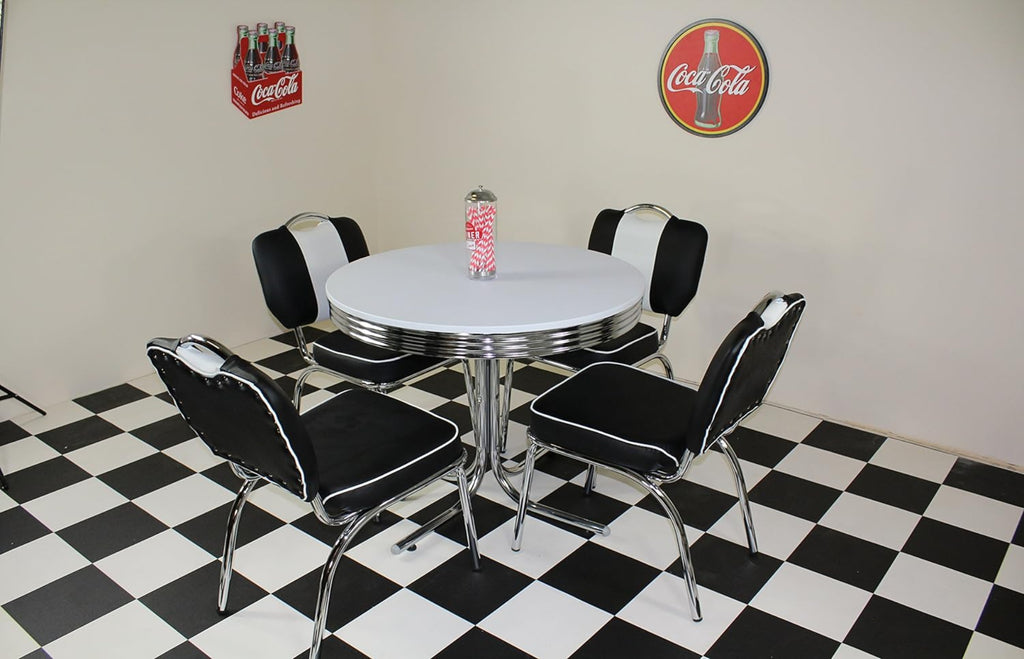 Round Table Black Studded Chairs Diner Set