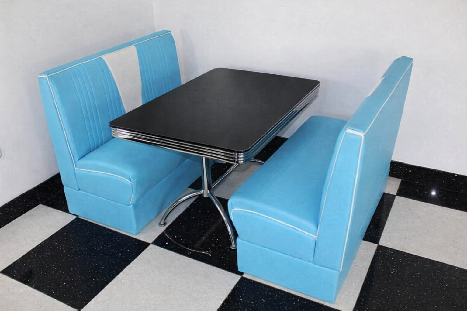 Blue Nashville Booth Diner Set With Black Table