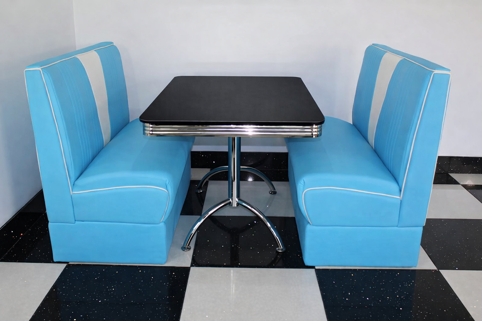 Blue Nashville Booth Diner Set With Black Table