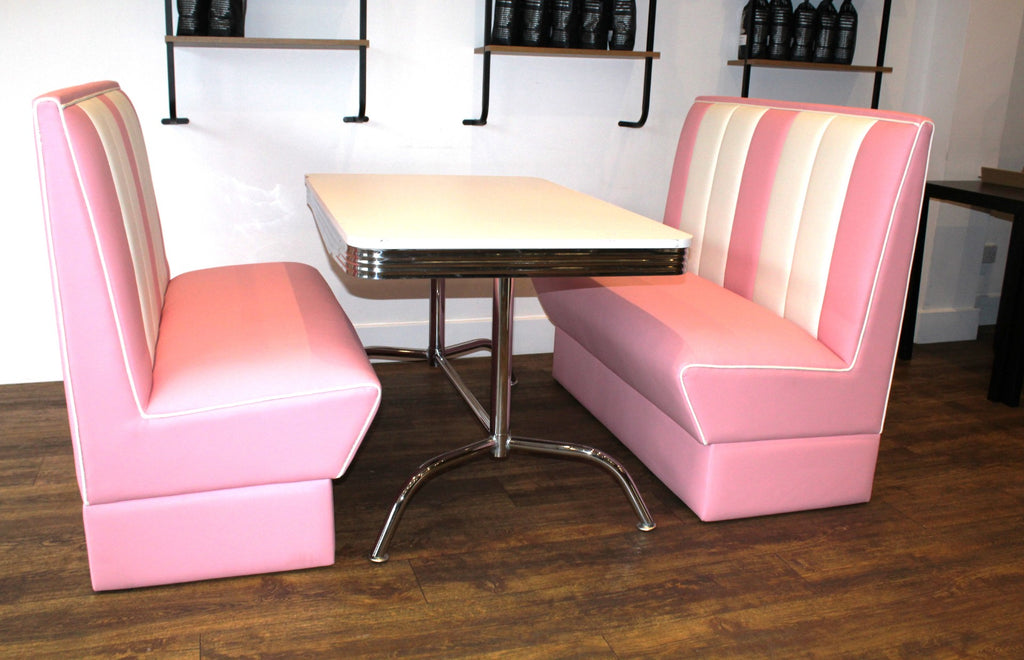 Commercially Graded Pink Booths With White Table