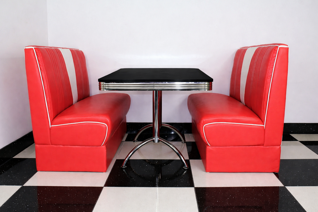 Red Nashville Booth Diner Set With Black Table - REDUCED