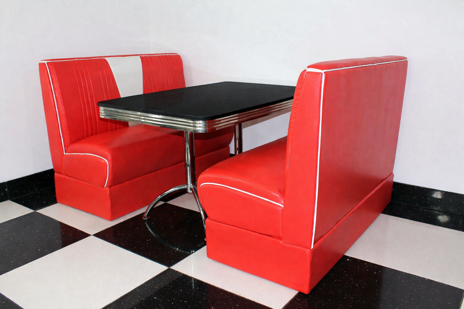 Red Nashville Booth Diner Set With Black Table