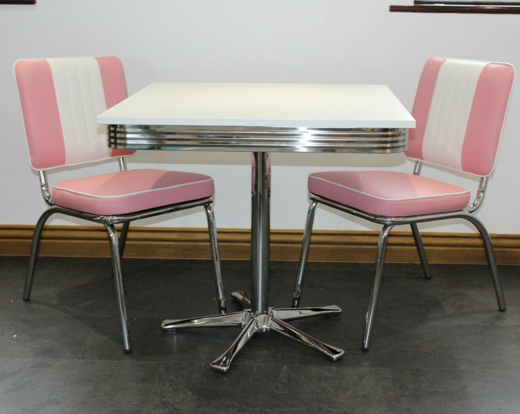 Square Table 2 Pink Chairs Set