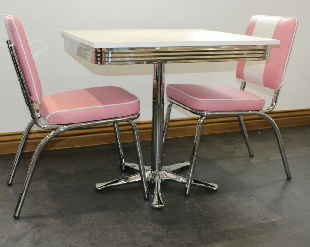 Square Table 2 Pink Chairs Set