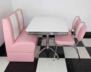 American Booth and Two Chair Set Pink With High Gloss White Booth Table