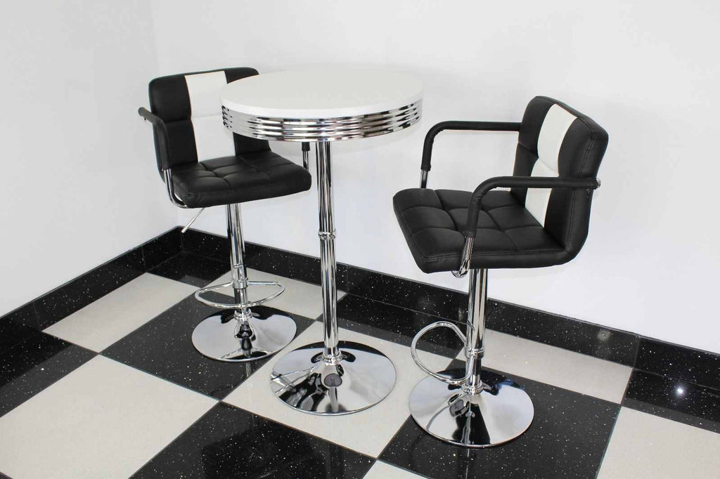 Round Base Black & White Bistro Set 