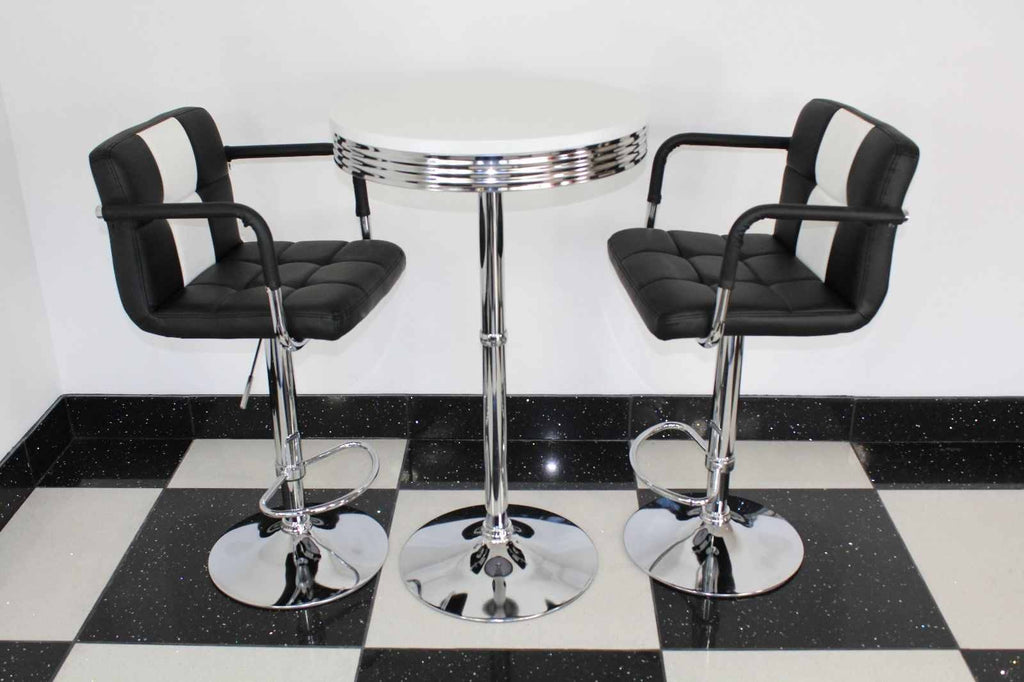 Round Base Black & White Bistro Set 