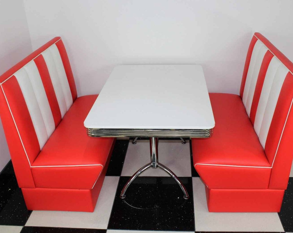 Commercially Graded Red Booth Diner Set With White Table