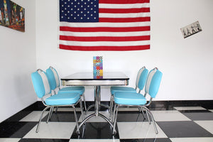 Ed's Booth Table & 4 x Blue Chairs