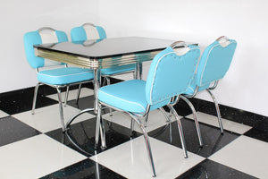 Ed's Booth Table & 4 x Blue Chairs