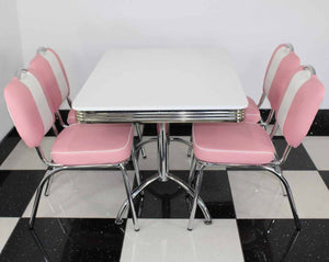 Retro Booth Table With Four Chairs Pink