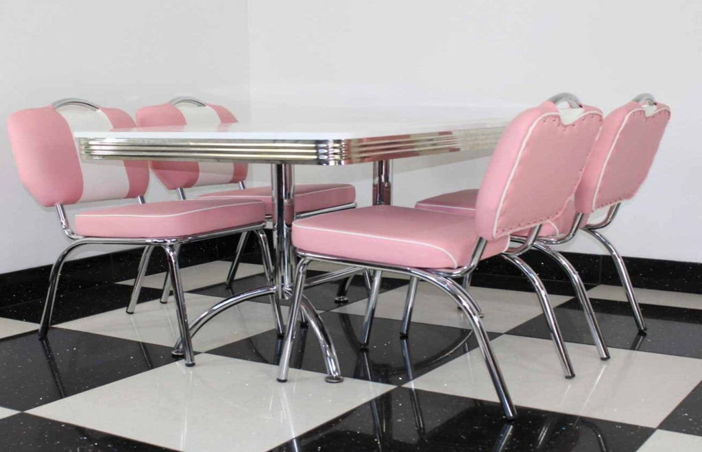 Retro Booth Table With Four Chairs Pink