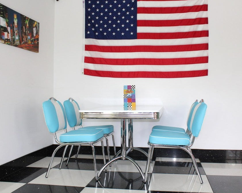 Ronnie Blue Retro Booth Table With Four Chairs Black