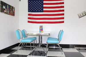Ronnie Blue Retro Booth Table With Four Chairs Black