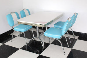 Ronnie Blue Retro Booth Table With Four Chairs Black