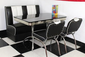 American Booth and Two Chair Set Black With High Gloss Black Booth Table
