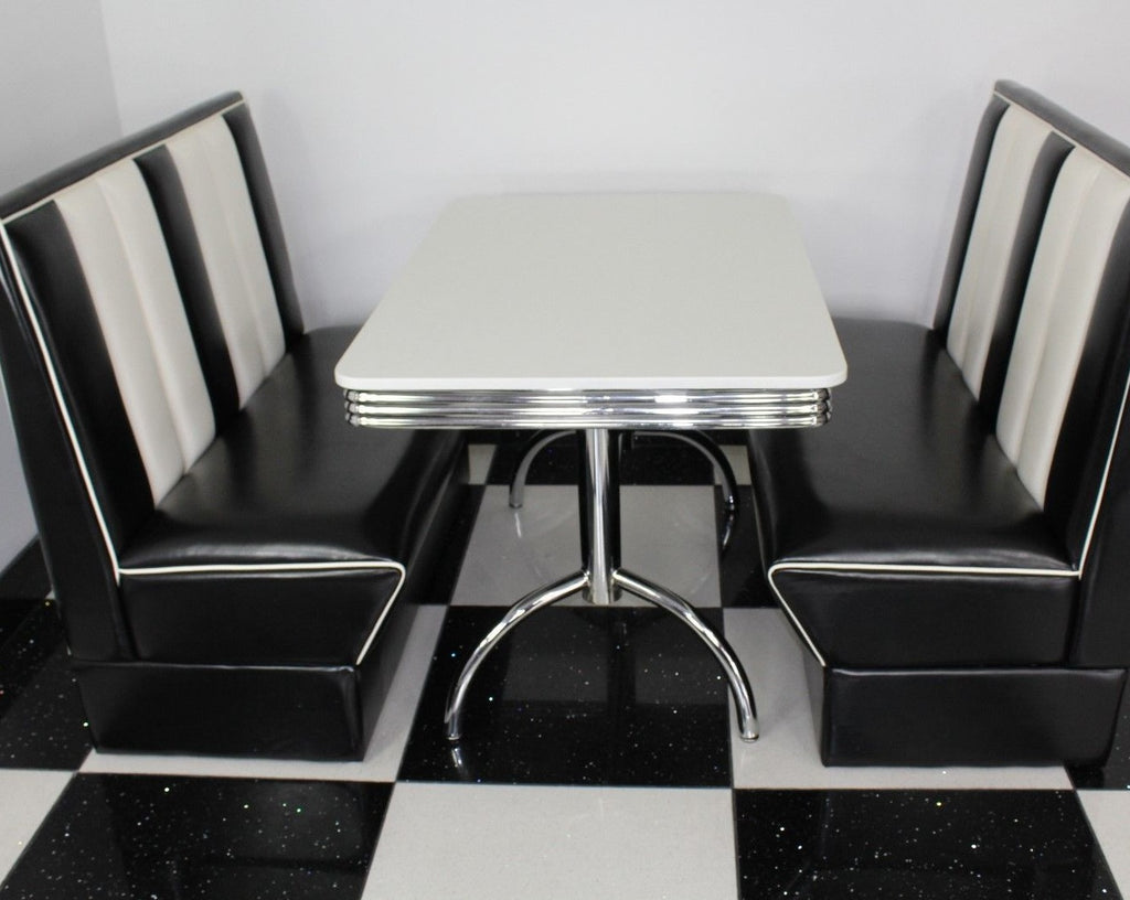 Commercially Graded Black Booths With White Table