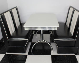 Commercially Graded Black Booths With White Table