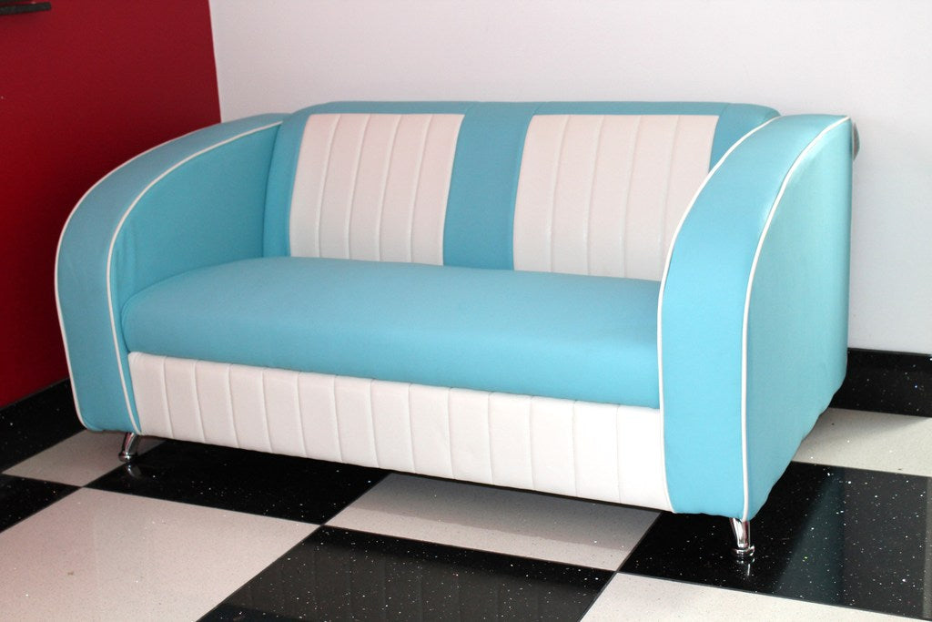 Blue and white sofa