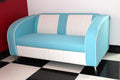 Blue and white sofa