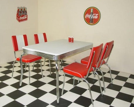 Budget Red and White Four Legged Table Diner Set