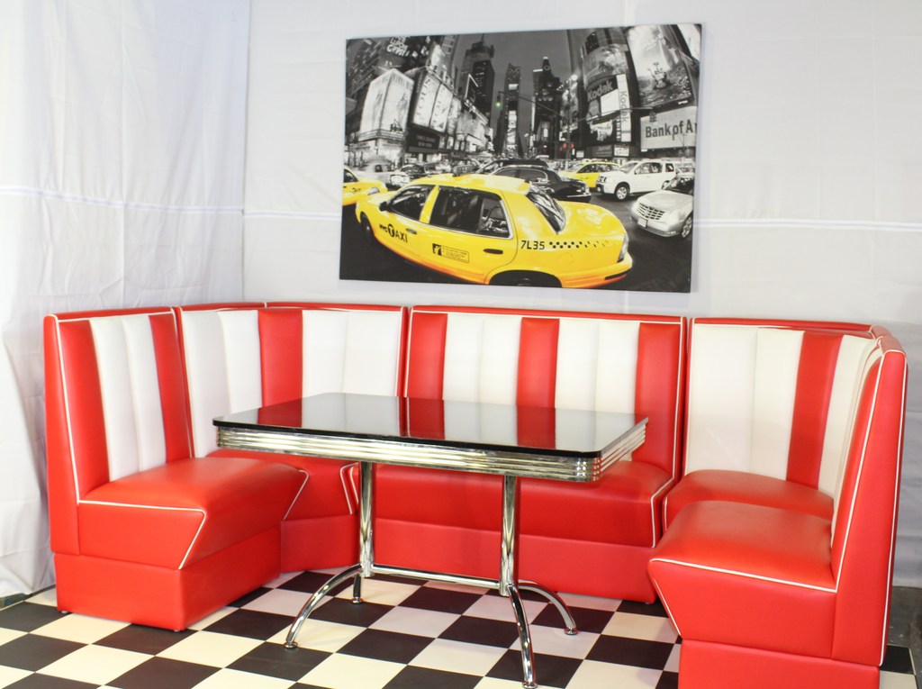 Red Booth Set Commercially Graded Full Booth Set With Black Table – Just Americana