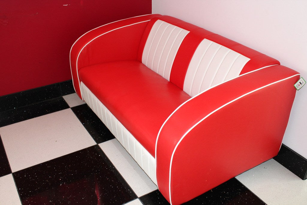 red retro sofa