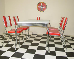 Budget Red and White Four Legged Table Diner Set