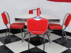 Ronnie Red Retro Booth Table With Four Chairs in Red
